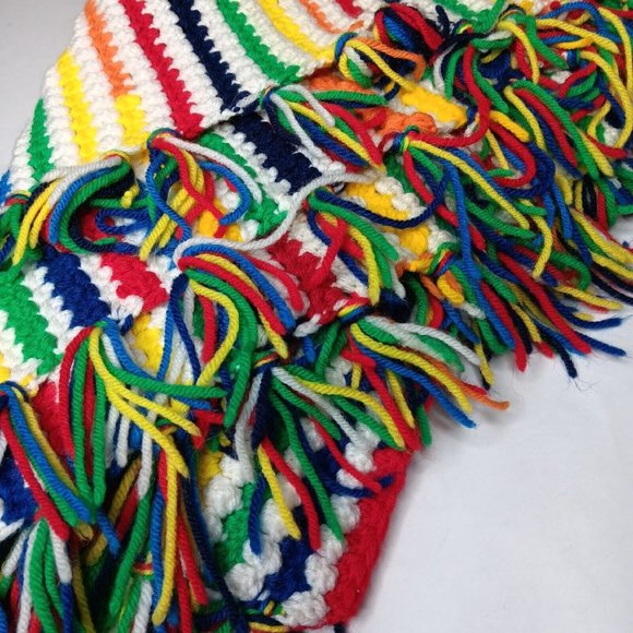 Handmade Crochet Rainbow Stripe Baby Afghan Blanket Fringe Colorful 52"x 44" - Picture 7 of 8